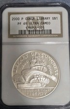 2000-P Library Of Congress Silver Dollar NGC PF69UCAM Commemorative Uncirc Coin