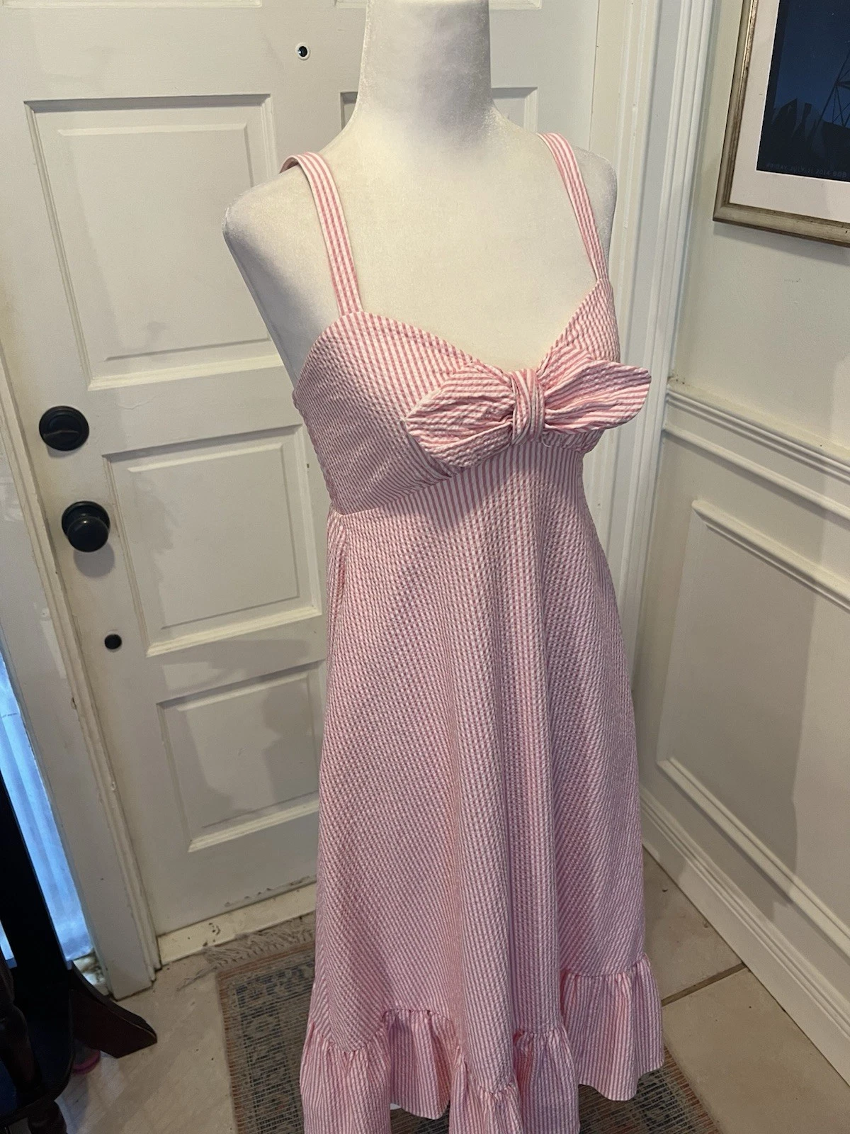 Abito con fiocco Seersucker rosa e bianco Kate Spade us intime ottimeioni condiz t