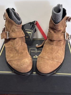 Balmain H&M Collab Suede Boots Men 42 US9 New w/ Box Dust Bag Tan