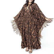 UNIQUE VINTAGE Boho Maxi Dress Kimono Fringe Sleeves Empire Waist Size 1X (16)