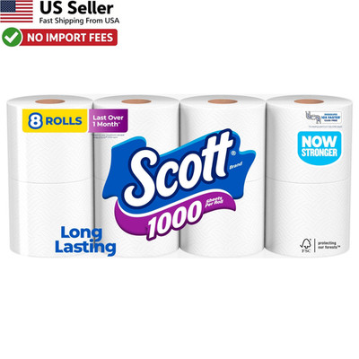 Scott 1000 Toilet Paper 8 Rolls Septic Safe 1-Ply Bath Tissue New FROM USA