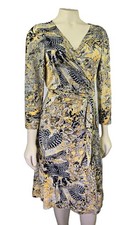 Tahari ASL Women's Yellow jersey career 3/4 sleeve Wrap Dress Size 10