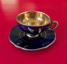 Alte Kobalt Sammeltasse Mokka Mocca Gold Blau Relief Blumen Handgemalt Espresso