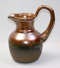 Vtg Copper Glazed Brown Pitcher Ewer 10.25" Tall
