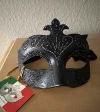 Venetian Style Black Masquerade Eye Mask W/Scrollwork EGALMODA Made in Italy NWT