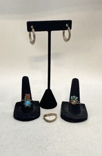 Lot bijoux vintage argent sterling 925 3 bagues boucles d'oreilles créoles turquoise 14,3 g