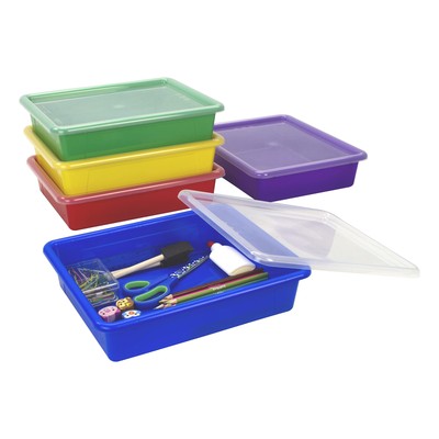 Letter Size Flat Storage Tray   Organizer Bin with Non-Snap Lid for Classroom...