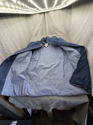 Vintage Izzi Sport Womens  Denim Jacket Long Barn Coat Corduroy Collar Sz Large 