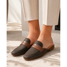 Michael Kors Women's Logo Print Mule Loafers Brown Tan Slip On Flats Size 7.5