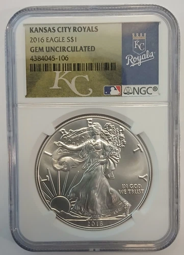 2016 Silver Eagle .999 NGC Gem Uncirculated MLB Kansas City Royals
