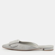 Manolo Blahnik Grey Suede Maysale Mules Size 38.5