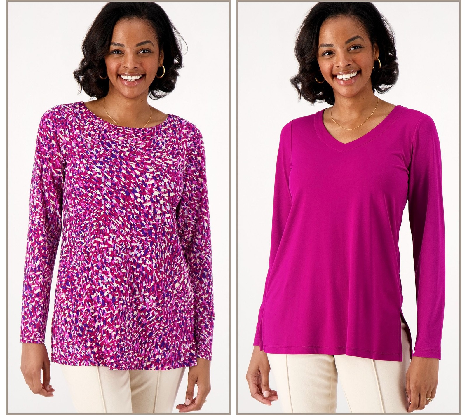 Susan Graver Women's Top Petite PM Essentials Liquid Knit Tunic Set Pink A544667