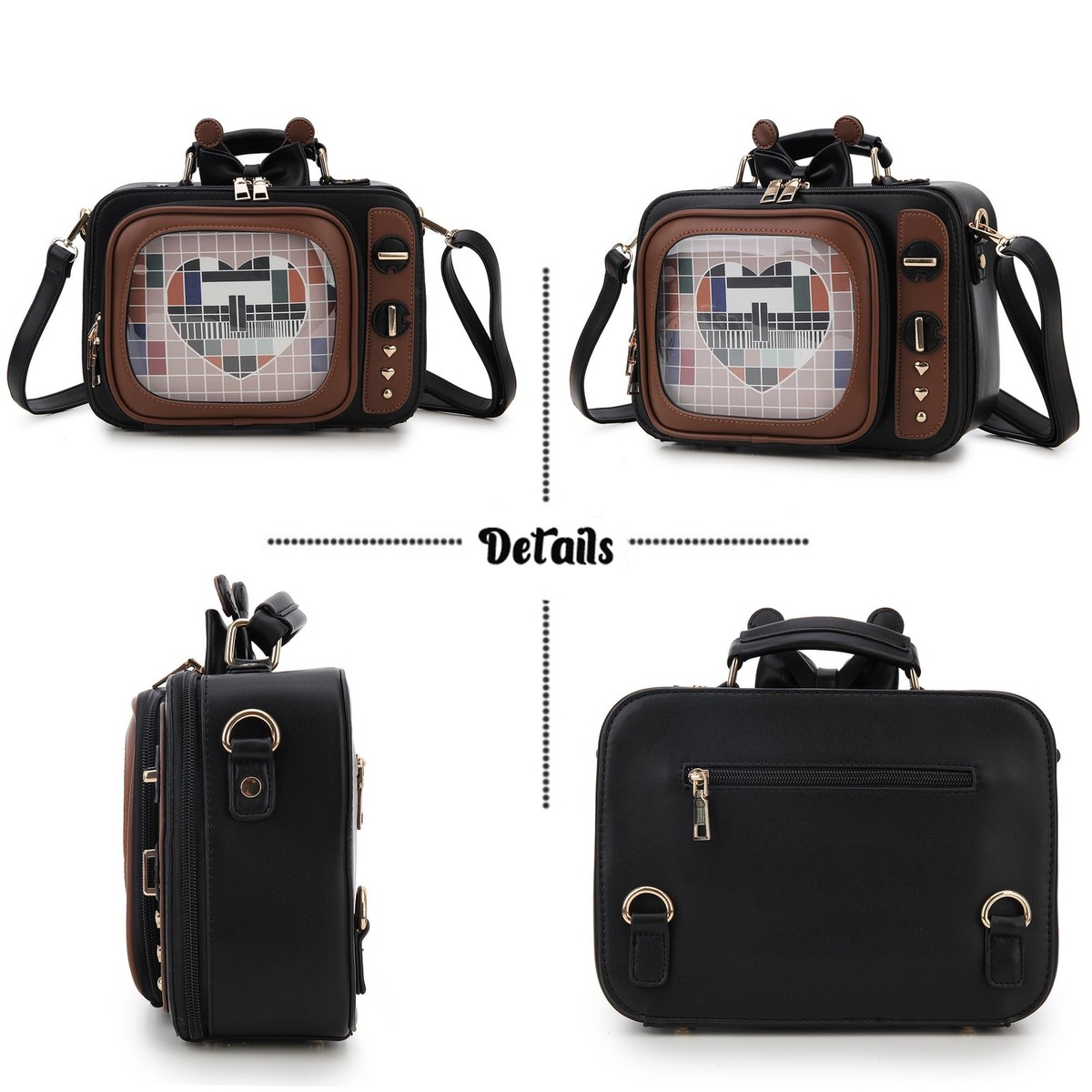 Retro TV Ita Bag Backpack Small Pin Display Purse with Inserts Crossbody Retro TV ITA Bag | Jac Designs main image 2