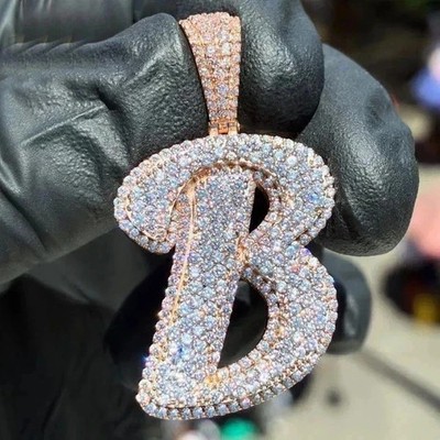 2Ct Real Moissanite Customize Initial Letter B Pendant 14K Rose Gold Plated