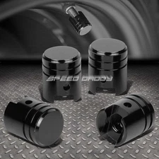 4 X ALUMINUM PISTON TIRE/RIM VALVE/WHEEL AIR PORT DUST COVER STEM CAP/CAPS BLACK