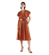 Calvin Klein Women's Belted A-Line Dress Orange Striped Size 16 $149