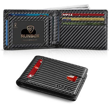 Men  s Slim Leather Bifold Wallet   RFID Blocking, Cards  Cash Slots, Gift Box