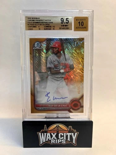 2022 Bowman Elly De La Cruz 1st Chrome Gold Refractor Auto /50 Shimmer BGS 9.5