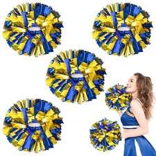 12 Metallic Cheerleading Pom Poms - 4 Pcs Blue Gold for Sports Dance