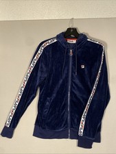Fila Blue Velour Full Zip Hoodie Women sz Medium Logo On Sleeves Streetwear Y2K
