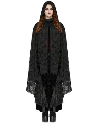 Punk Rave Übergröße Damen dunkler Gothic Spitzen Umhang Cape mit Kapuze