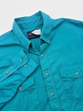 Vintage Wrangler Shirt Men 18-36 Teal Cowboy Cut X-Long Tail Western Long Sleeve