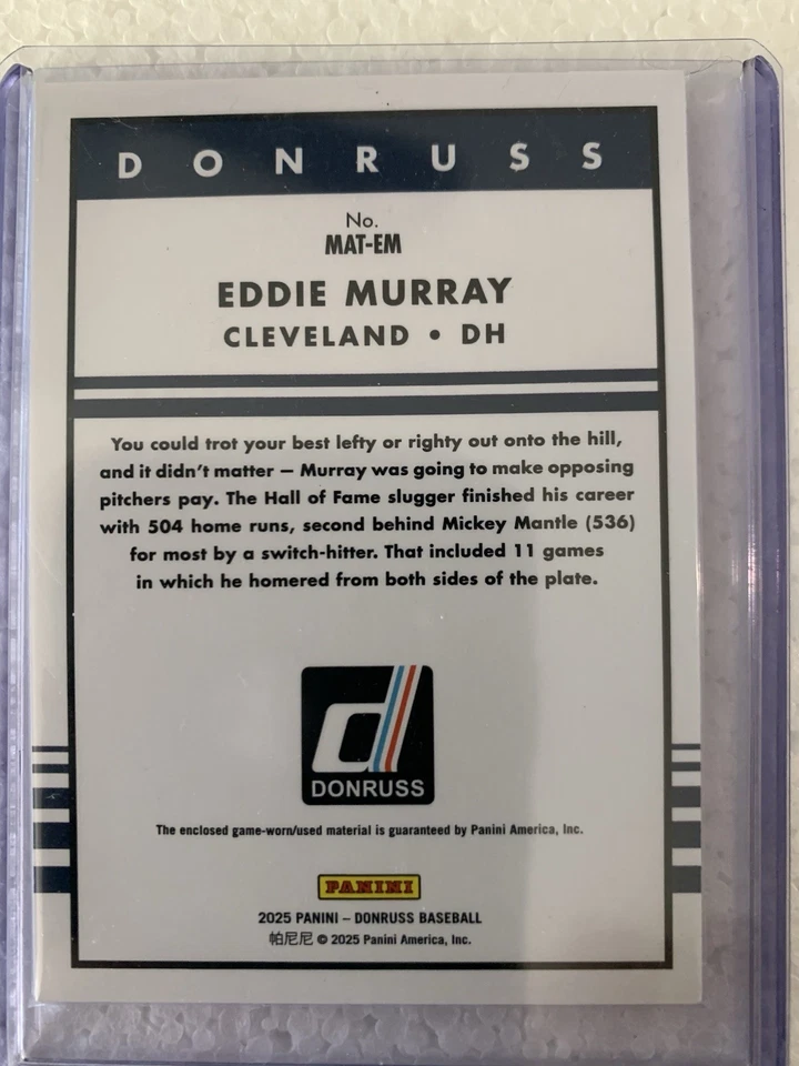 Panini Donruss 2025 - Retro 1985 Materiales Eddie Murray #MAT-EM púrpura/49 (MEM) Foto 2 de 2