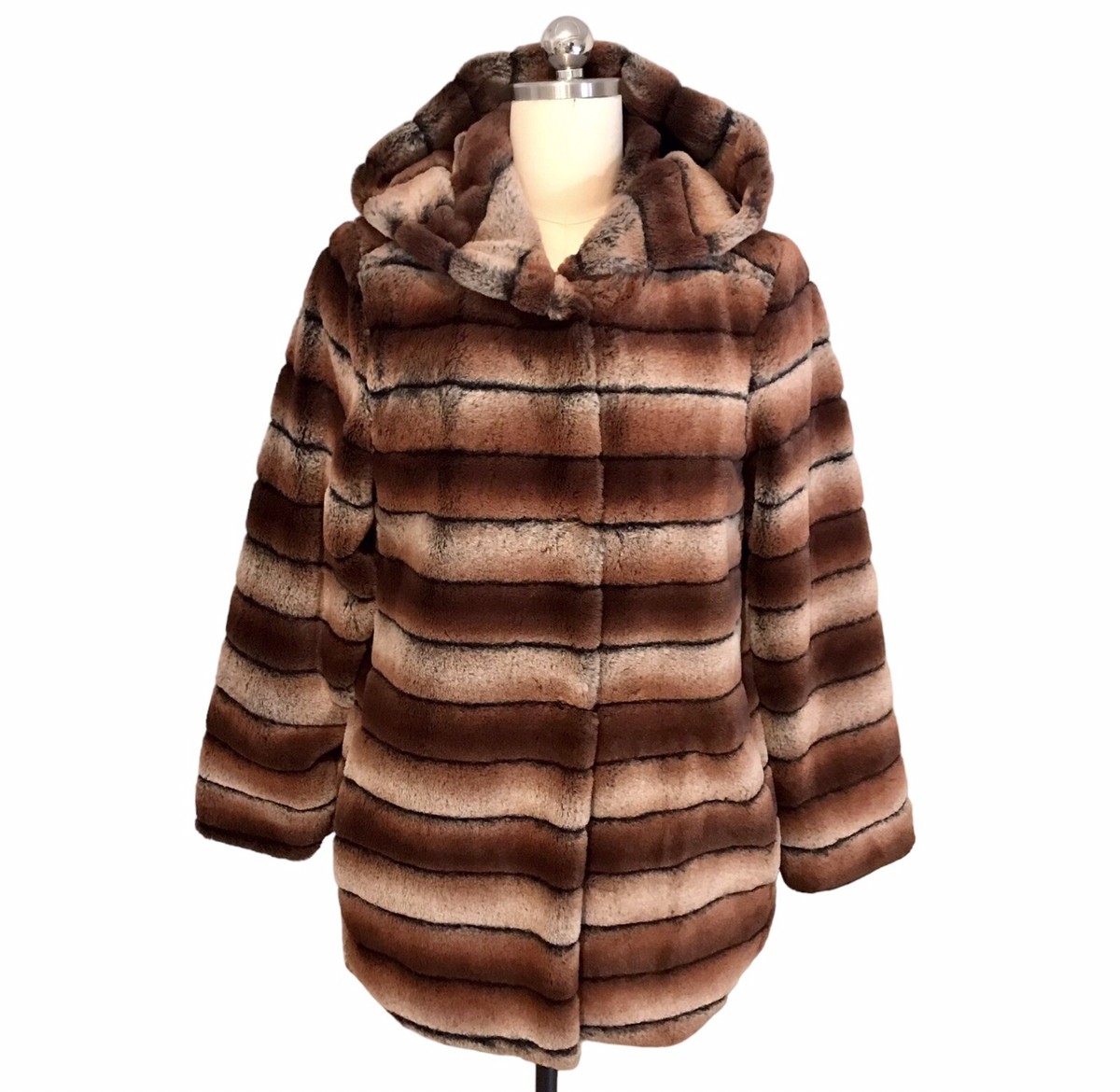 Capote Tess Faux Fur Coat Hooded Snap Closure Soft Lined Oversized