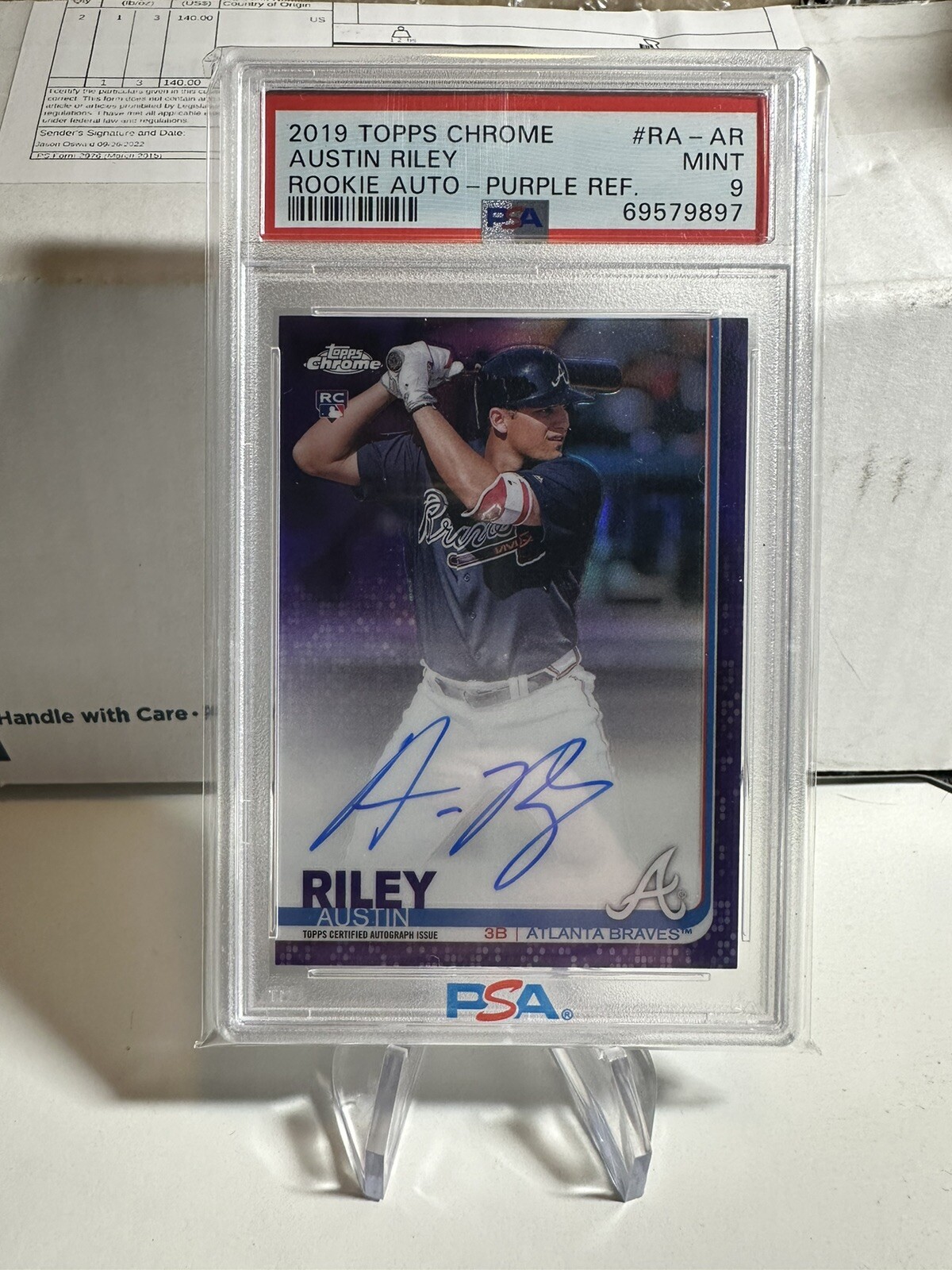 2019 Topps Chrome AUSTIN RILEY Auto Purple Refractor /250 Rookie RC PSA 9