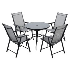 Garden Patio Furniture Set Tempered Black Glass Dining Table Folding Chair Seat