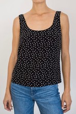 AYR The First Thing Silk Blend Black  White Polka Dot Tank Top Size Small