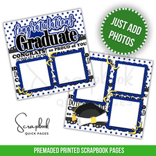 Dark Blue Graduation Scrapbook Pages PRINTED Premade Scrapbook Quick Pages 87