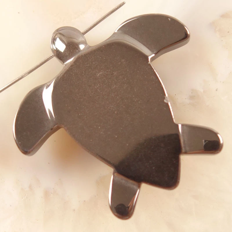 Black Hematite Carved Sea Turtle Pendant Bead 43x43x7mm for Jewelry Making - Image 2 of 3
