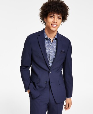 $550 Bar III Men's Skinny Fit Navy Solid Suit 38 L 32 x 34 pap1426a