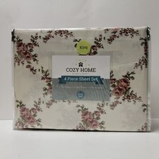 COZY HOME by Jessica Sanders KING 4 Piece Sheet Set Beige Soft Floral Rose NEW