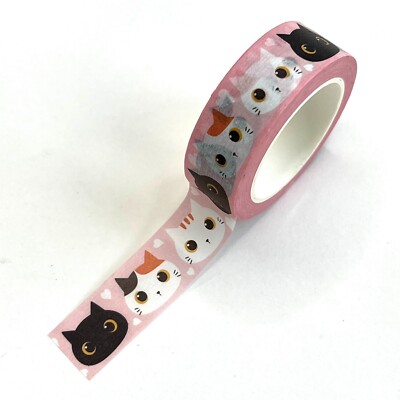 Cute Cat Head Hearts Washi Tape Valentine's Day Scrapbook Journaling Collage