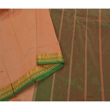 Sanskriti Vintage Peach Sarees Art Silk Woven Craft Fabric Premium 5 Yard Sari
