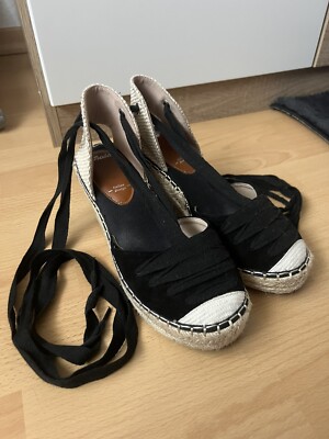 Espadrilles Keilabsatz High Heels Bata Gr. 37 schwarz beige Schnürung