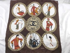 CHANEL Coco Mark Rue Cambon Silk Scarf brown 32"×32" coco sports