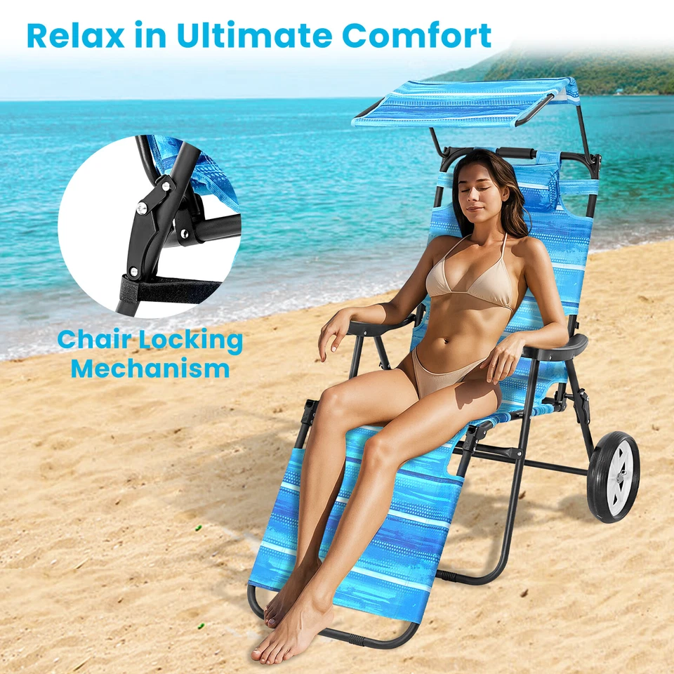 Silla Carro de Playa SLSY, 2 en 1 Chaise Lounge Chair Integrado Tirador Foto 3 de 4