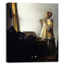 Vermeer Frau und Perlenkette Bild Druck Leinw...