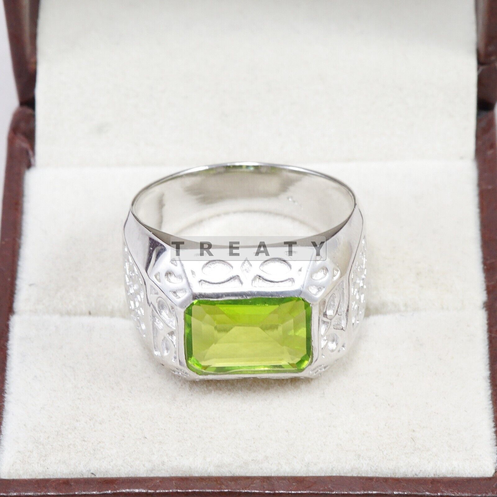 Peridot Emerald Cut Gemstone With 925 Sterling Silver Ring For Men's #B766 *