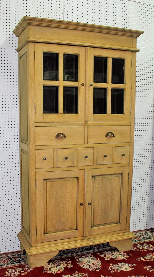 Mueble de cocina vintage country francés biselado de vidrio macizo a rayas Foto 3 de 4