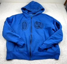 Pleasures Now Full Zip Hoodie Mens 2XL Blue Mary Jesus Embroidered