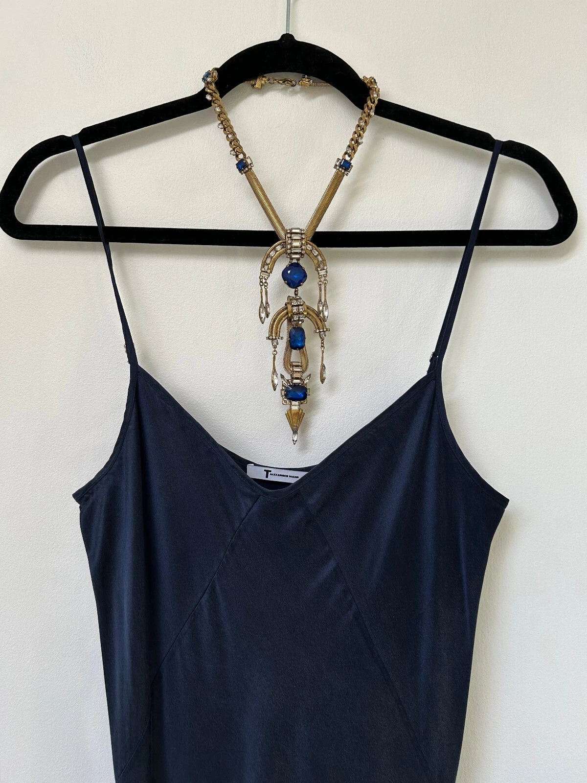 Maxi abito T ALEXANDER WANG blu navy 100% seta taglio sbiadito PICCOLO UK8 10 £482