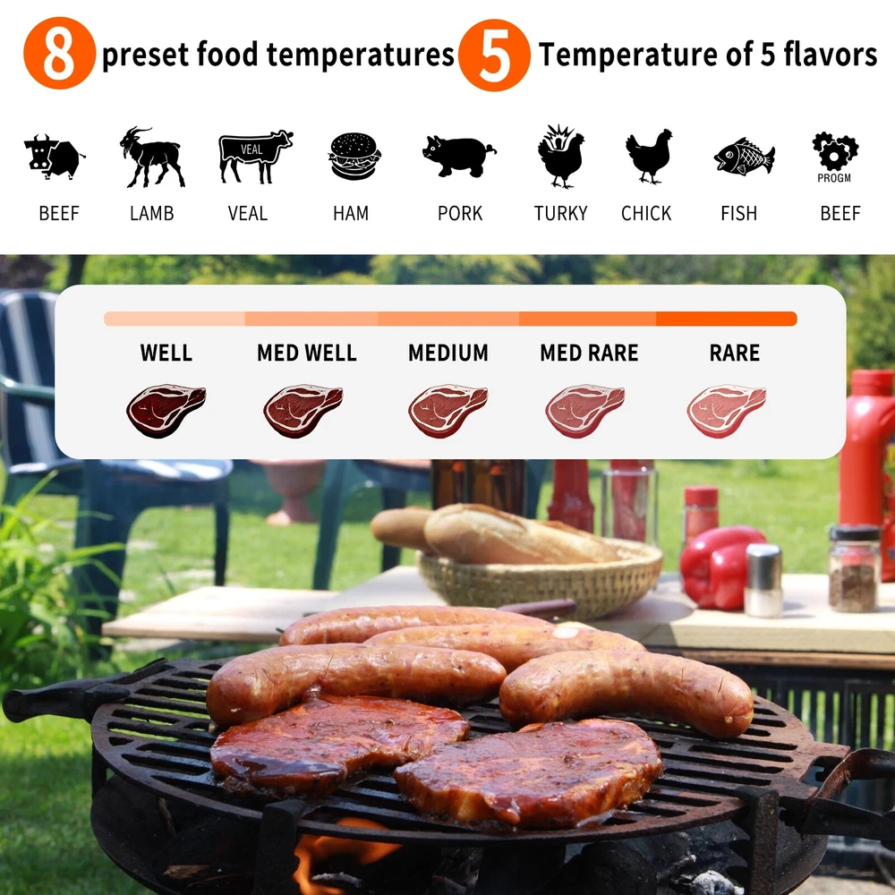 Wireless Meat Thermometer With 2 Propes For Grilling Kitchen Food Cooking US