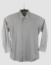 David Donahue Mens 16.5 32/33 Gray Check Dress Shirt Cotton Trim Fit