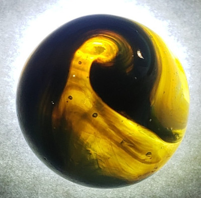 HTF GORGEOUS Akro Agate Blue n Gray Popeye HYBRID Amber Base  WET MINT SZ 5/8