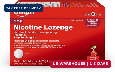 Amazon Basic Care Nicotine Polacrilex Lozenge 4 mg, Cherry Flavor, Stop Smoking 