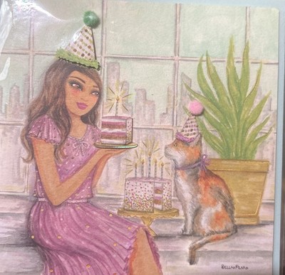Papyrus~Artist: Bella Pilar~Girl & Cat Happy Birthday~May All Your Dreams 